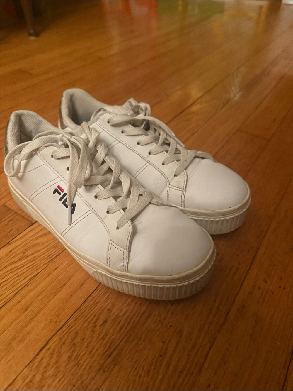 Fila White Platform Low-Top Sneakers with Subtle Logo